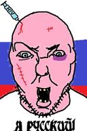 angry blue_eyes clothes country covid cyrillic_text flag int_(4chan) open_mouth pink_skin ruptured_testicle russia soyjak stubble text vaccine variant:unknown vein yellow_teeth // 378x567 // 152.1KB