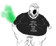 arm clothes cross_eyed fart fat glasses hairy hand leg nsfw open_mouth penis shitquality soyjak stinky stubble tshirt variant:gapejak // 1746x1415 // 821.4KB