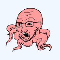 animal full_body glasses octopus open_mouth pink_skin soyjak stubble tentacle variant:soyak // 600x600 // 48.4KB