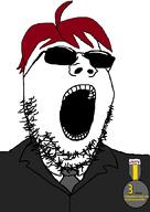 badge clothes glasses hair jerry necktie open_mouth red_hair soyjak spanish_text suit sunglasses text variant:gapejak // 748x1056 // 64.4KB