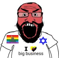 ancap angry arm balding beard capitalism clothes gay glasses hair heart i_love judaism libertarian open_mouth red_face snake soyjak star_of_david subvariant:science_lover text tshirt variant:markiplier_soyjak // 800x789 // 98.1KB
