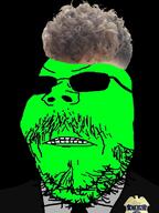 angry badge cia clothes glasses glowie glowing green_skin hair mustache open_mouth soyjak stubble suit sunglasses variant:gapejak zoomer // 598x799 // 373.1KB