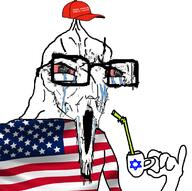 angry bloodshot_eyes clothes country crying cup donald_trump drinking_straw flag glasses hand holding_object jew maga mug open_mouth politics small_brain soyjak star star_of_david stretched_mouth stubble united_states variant:classic_soyjak // 786x782 // 280.3KB