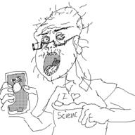 antenna arm balding clothes ear glasses hair hand holding_object i_love oekaki open_mouth phone pointing reddit science soyjak stubble tshirt variant:unknown // 400x400 // 18.8KB