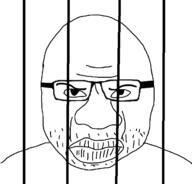 angry big_nose closed_mouth frown glasses jail prisoner soyjak stubble variant:unknown // 621x596 // 52.6KB