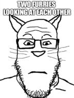 animal cat closed_mouth ear frown furry glasses meme snout soyjak stubble text variant:markiplier_soyjak whisker // 500x666 // 135.7KB