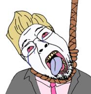 ack adam_ruins_everything bloodshot_eyes clothes crying hair hanging meta:tagme necktie open_mouth rope soyjak stubble suicide suit tongue variant:bernd yellow_hair yellow_teeth // 661x678 // 317.8KB