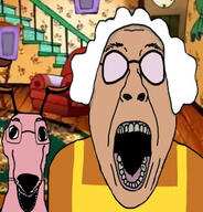 2soyjaks cartoon cartoon_network clothes courage_the_cowardly_dog dog female glasses old open_mouth variant:bernd variant:dogjak white_hair // 342x356 // 91.0KB