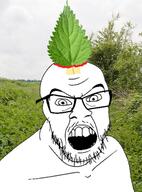 angry glasses herb irl_background nettle open_mouth plant soyjak stubble variant:feraljak // 384x520 // 261.1KB