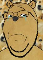 closed_mouth crying dog doge ear frown glasses sad soyjak stubble subvariant:wholesome_soyjak variant:gapejak // 559x785 // 379.3KB