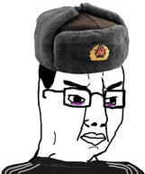 angry closed_mouth clothes communism glasses hair hammer_and_sickle hat russia soyjak star track_suit ushanka variant:chudjak // 486x578 // 103.0KB
