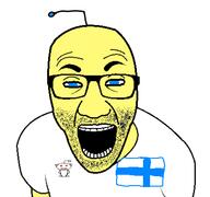 antenna arm asian blue_eyes clothes country cross finland flag glasses open_mouth reddit small_eyes soyjak stubble tshirt variant:el_perro_rabioso yellow yellow_skin // 427x400 // 38.4KB