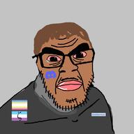 bloodshot_eyes brown_hair brown_skin closed_mouth crying discord doddermod_(user) flag:minor_attracted_person flag:zoophilia_pride_flag glasses grey_shirt map_(pedophile) merge mustache pedophile slopjak soyjak stubble thick_eyebrows variant:chudjak variant:feraljak zoophile // 1500x1500 // 174.8KB