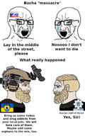 2soyjaks azov_battalion bloodshot_eyes bucha country crying flag genocide glasses military nordic_chad open_mouth police russia russo_ukrainian_war soyjak stubble text ukraine variant:soyak z_(russian_symbol) // 750x1200 // 168.8KB