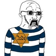 auschwitz award badge clothes countrywar ear forehead_wrinkles glasses jewish_star open_mouth prisoner scared striped_clothing stubble subvariant:doctos tongue variant:soyak white_skin // 600x600 // 110.9KB