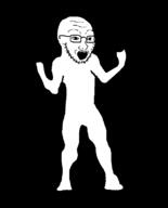 animated arm dance full_body glasses hand leg open_mouth orange_justice soyjak spin stubble transparent variant:classic_soyjak variant:classic_soyjak_front // 644x800 // 152.9KB
