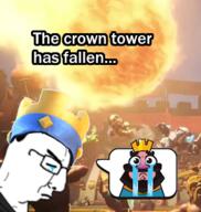clash_royale closed_mouth clothes crown crying glasses hat side_profile soyjak text the_west_has_fallen variant:chudjak video_game // 285x300 // 135.5KB