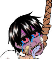 anime bloodshot_eyes clothes crying hair hanging lee_hooni mustache open_mouth patch pink_skin rope soyjak stubble suicide suicide_boy tongue variant:bernd yellow_teeth // 320x339 // 62.1KB