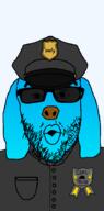 animal animal_ears badge blue_skin calm clothes coal dog ear glasses hat janny pocket police police_hat root root_(user) soyjak_party sunglasses uniform variant:nojak // 443x900 // 35.0KB