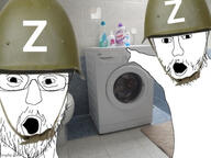 glasses helmet irl_background military open_mouth pointing soyjak stubble variant:two_pointing_soyjaks washing_machine z_(russian_symbol) // 600x450 // 142.4KB