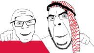 2soyjaks arab arabic_text closed_mouth clothes flag:poland friendship glasses hat islam keffiyeh meta:tagme poland smile soyjak stubble variant:cobson variant:feraljak // 1920x1080 // 240.0KB