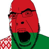 angry belarus country flag flag:belarus glasses open_mouth soyjak stubble variant:cobson // 721x720 // 25.6KB