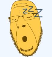 closed_eyes ear emoticon glasses open_mouth sleeping soyjak stubble text variant:cobson yellow yellow_skin // 721x789 // 28.6KB
