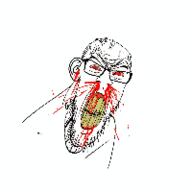 3dgifmaker angry animated blood bloodshot_eyes clenched_teeth ear gif glasses moving pixel_rain red_eyes soyjak stubble variant:feraljak vein yellow_teeth // 200x200 // 767.9KB