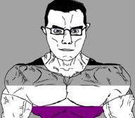 asexual buff closed_mouth flag flag:asexual_pride_flag muscles smile soyjak subvariant:chudjak_front subvariant:muscular_chud variant:chudjak // 1059x929 // 93.3KB