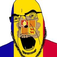 andorra angry animal catalonia country cow flag foix glasses latin_text open_mouth shield soyjak stubble text urgell variant:cobson // 721x720 // 69.7KB