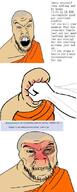 4chan asian blood brown_eyes buddhism clothes comic fist grey_hair monk mustache open_mouth punch robe soyjak stubble text variant:feraljak white_eyes white_skin // 442x1096 // 147.1KB
