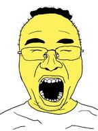 asian closed_eyes clothes glasses hair james_cage_white open_mouth soyjak stubble variant:unknown yellow_skin // 1536x2048 // 487.9KB