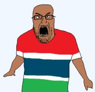 angry brown_skin chris-chan clothes countrywar flag flag:gambia gambia glasses mustache open_mouth stubble transparent_background variant:cwcjak // 766x743 // 15.0KB