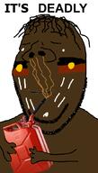 aboriginal arm australia black_skin closed_eyes closed_mouth flag gasoline hair hand holding_object huffing its_over jerrycan meta:tagme smell smile soyjak stubble subvariant:wholesome_soyjak text variant:gapejak // 600x1053 // 155.9KB