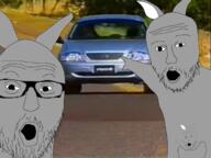 3soyjaks animal arm australia car ford glasses hand irl_background kangaroo open_mouth pointing stubble variant:two_pointing_soyjaks // 1600x1200 // 1.0MB
