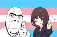 boymoder closed_mouth flag glasses hand menhera_chan smile soyjak stubble thumbs_up tranny trans_rights variant:cobson // 953x630 // 104.9KB