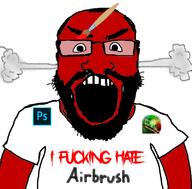adobe airbrush angry arm balding beard clothes fume glasses hair i_hate open_mouth paint paint_tool_sai paintbrush photoshop red red_skin soyjak subvariant:science_lover swearing text tshirt variant:markiplier_soyjak // 800x789 // 241.5KB