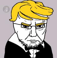 angry arm balding chud closed_mouth clothes donald_trump evil glasses hair keyed lipstick mugshot orange_hair president qa_(4chan) redraw seal_of_approval sharty_seal soyjak stubble subvariant:trump_mugshot suit template text thick_eyebrows tuxedo united_states variant:trumpjak white_skin wojak wrinkles yellow_hair // 883x900 // 271.3KB