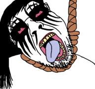 black_metal bloodshot_eyes corpse_paint glasses hair hanging long_hair open_mouth rope soyjak suicide variant:bernd // 768x719 // 40.2KB