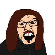 angry brown_eyes brown_hair brown_mustache clothes cryptopsy daniel_greening_(cryptopsy) death_metal glasses hair hand long_hair lord_worm mustache open_mouth soyjak variant:feraljak white_skin worm // 2048x2048 // 248.3KB