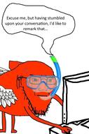 anger_mark animal arm computer concerned fish frown full_body glasses hand screen snorkel soyjak stubble variant:soyak wing // 640x967 // 425.2KB