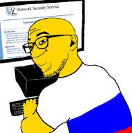 arm closed_mouth clothes computer country ear flag glasses hand kolyma russia smile soyjak stubble tshirt variant:zoomer_on_computer yellow yellow_skin yoba_face // 696x701 // 66.8KB