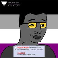 alternate asexual closed_mouth flag glasses grey grey_skin hair handsome lgbt smile soot soot_colors soyjak soyjak_party text variant:chudjak // 768x768 // 98.9KB