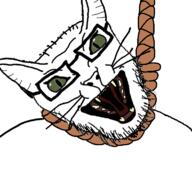 ack angry animal cat cat_ear ear glasses green_eyes hanging open_mouth rope snout soyjak stubble subvariant:feral_meowjak suicide variant:feraljak whisker // 768x719 // 181.9KB