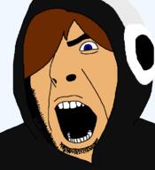 angry blue_eyes brown_hair clothes headphones hoodie minecraft moderator moderator_(newbies) newbies open_mouth soyjak stubble tan_skin variant:cobson // 721x789 // 20.7KB