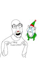 angry christmas closed_mouth clothes crying ear elf frown full_body glasses hat i_hate open_mouth redraw sad soyjak stubble text variant:feraljak variant:impish_soyak_ears // 1200x1600 // 184.4KB