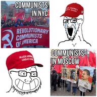 angry clothes communism crying glasses hat maga open_mouth red_eyes russia soviet_union soyjak stubble text united_states variant:soyak variant:unknown // 1280x1280 // 236.3KB
