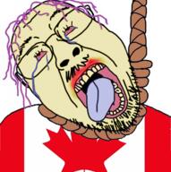 asian balding bloodshot_eyes canada crying dead flag:canada glasses hair hanging mustache purple_hair rope soyjak stubble suicide tongue variant:bernd yellow_skin yellow_teeth // 713x716 // 491.3KB