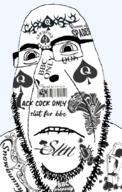alternate barcode bbc biting_lip blacked bnwo closed_mouth glasses queen_of_spades soyjak subvariant:hornyson tattoo text variant:cobson // 680x1066 // 348.6KB