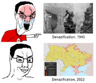 2022 2soyjaks arm berlin big_brain bloodshot_eyes closed_mouth clot clothes crying distorted flag glasses hair hand irl map nazi open_mouth pointing russia smile soviet_union soyjak swastika text tshirt ukraine uniform war // 1107x950 // 571.1KB